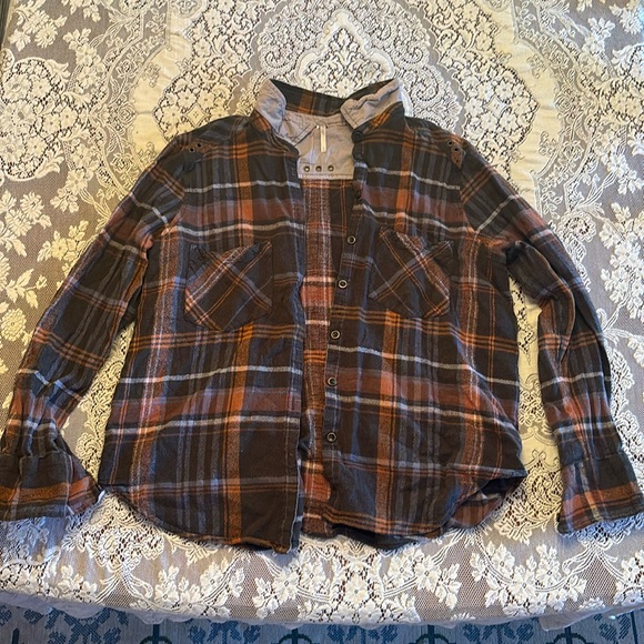 Free People Tops - orange and brown free people flannel